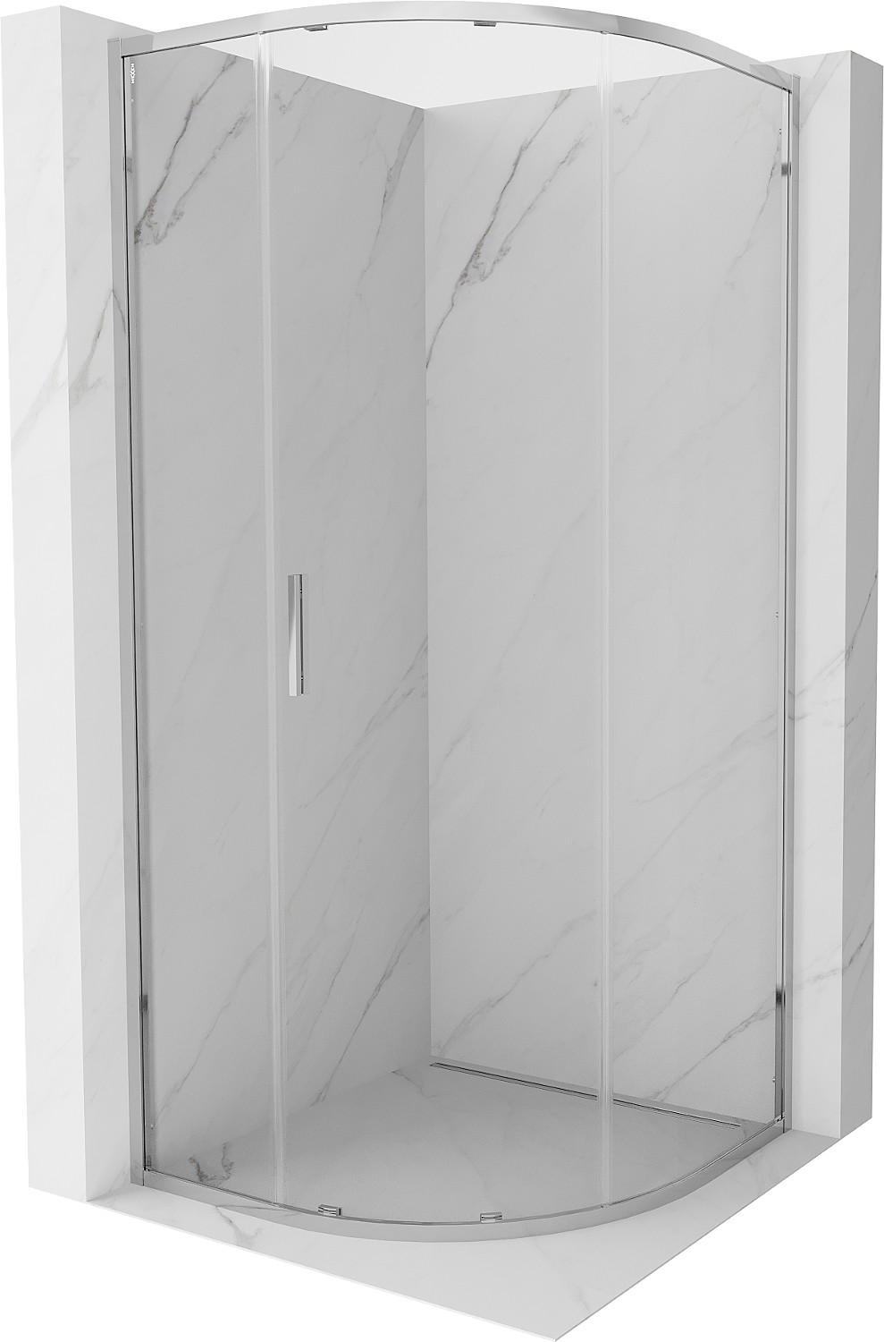 Mexen Exo pusapvalė stumdomoji dušo kabina 100 x 100 cm, skaidri, chromas - 8131-100-100-01-00